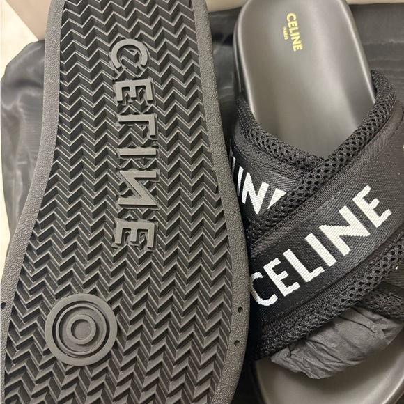 Celine Shoes - Celine Black Logo Cross-Strap Slide Sandals